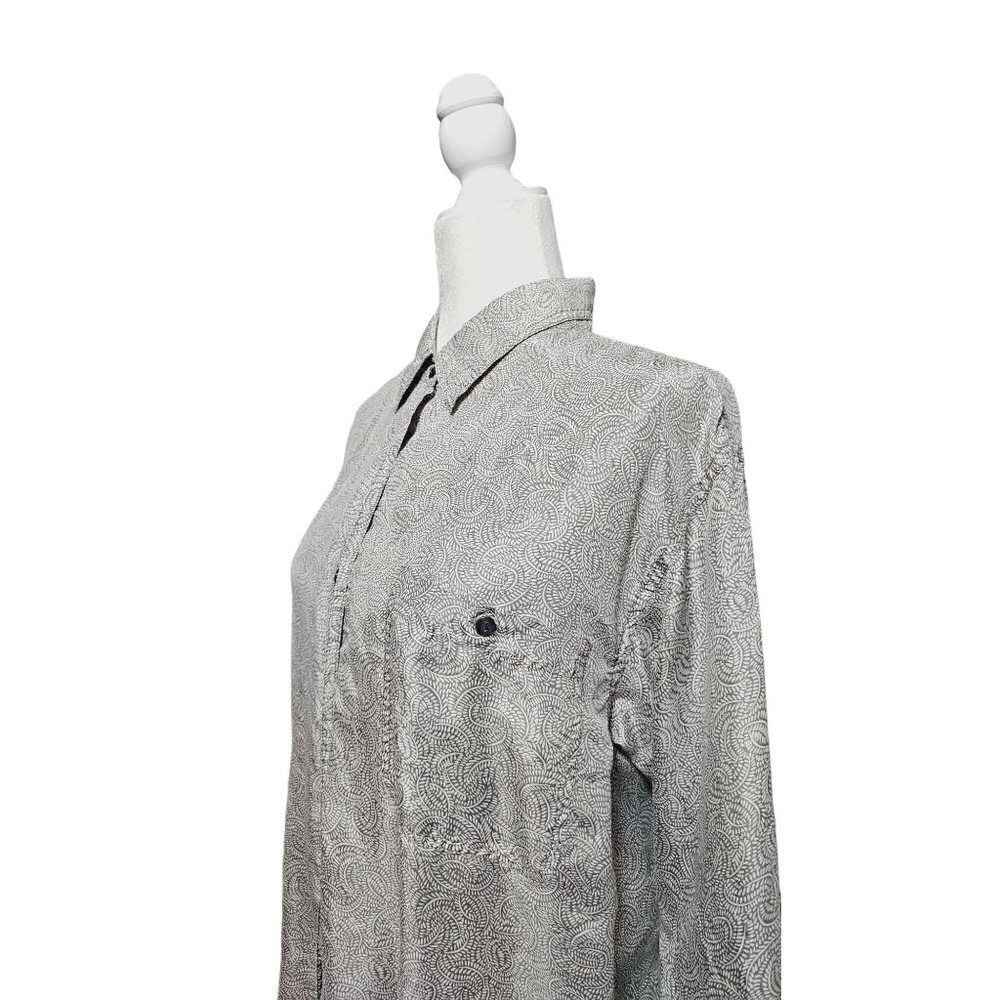 Vintage Whistle gray & white silk button down long sleeve western blouse size S - Picture 3 of 10